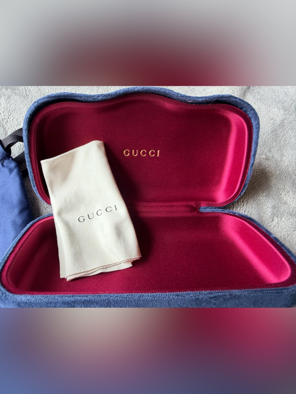 Gucci Sunglasses Hard Cases & Pouch - Navy & Burgundy- DUO - Picture 10 of 14